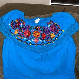 Blue multicolor flowers shirt